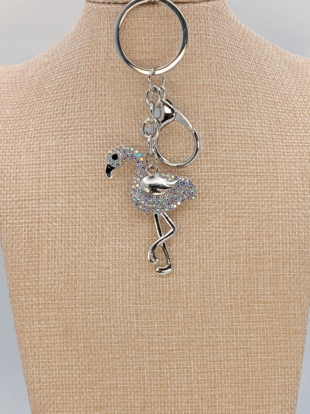 Rhinestone Flamingo Keychain Pendant - Silver